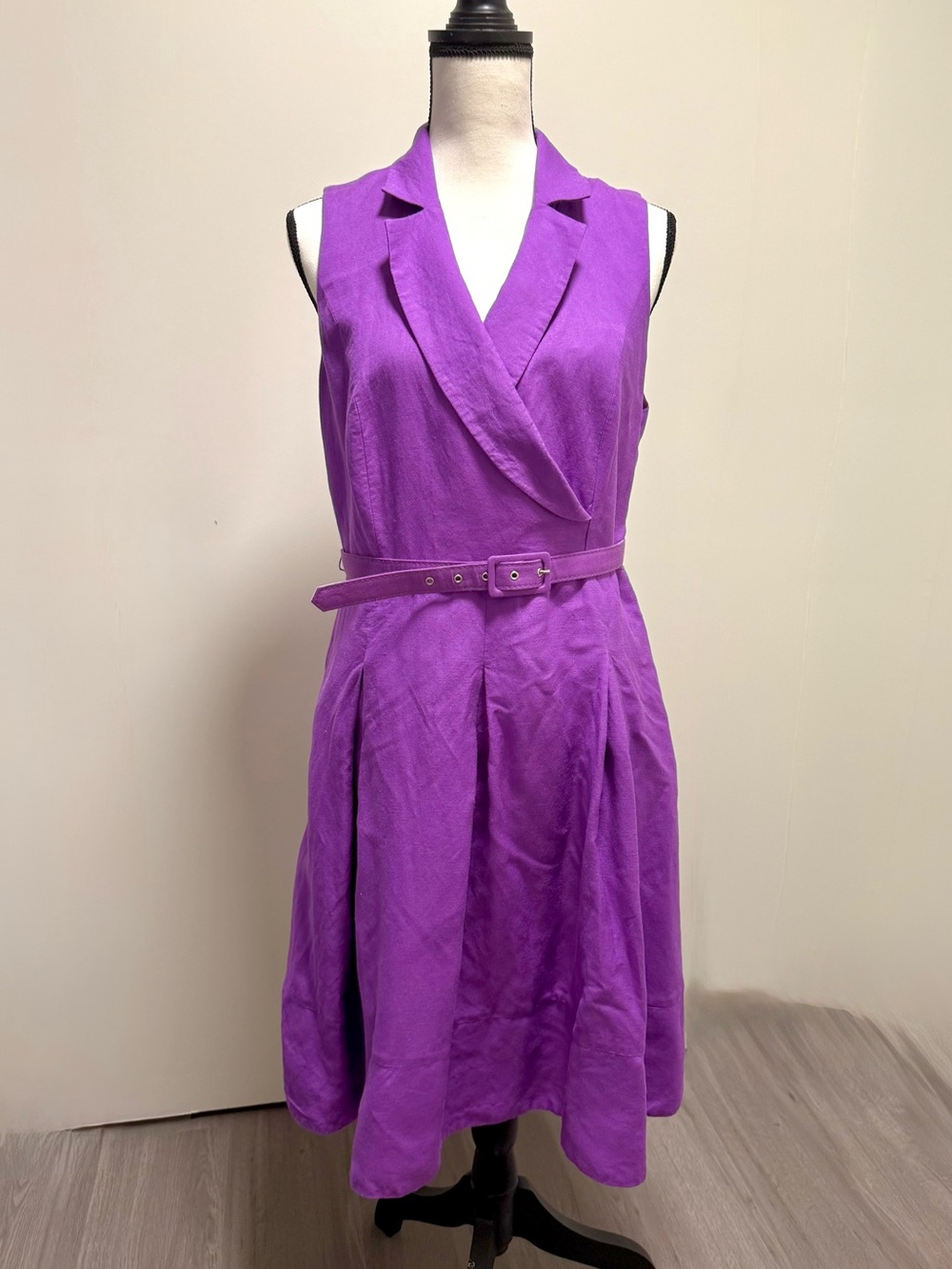 Premise Sleeveless Purple Belted Faux Wrap-Front Dress size 12
